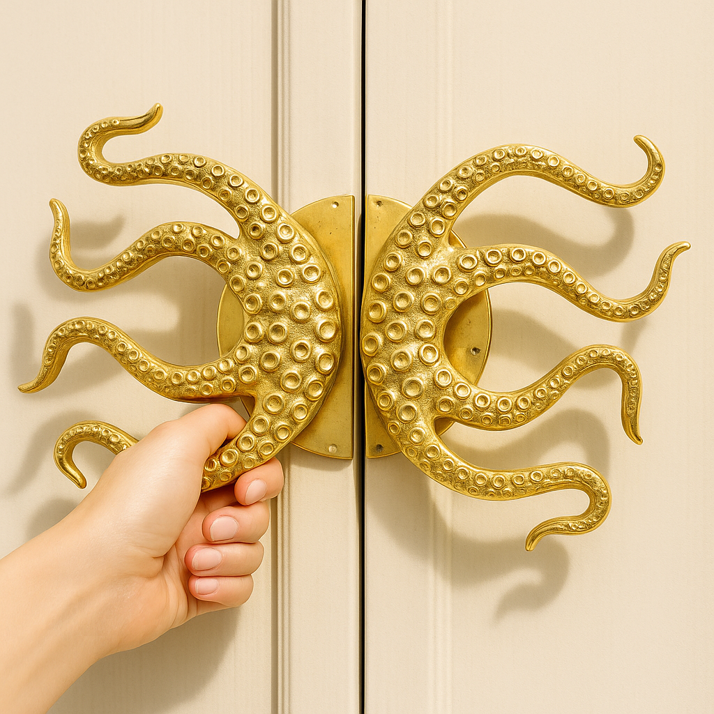 Ubud Glass – wholesale Knob/pull – Brass Octopus Door Handle – Solid Brass Entry Door Pull (Left or Right)24