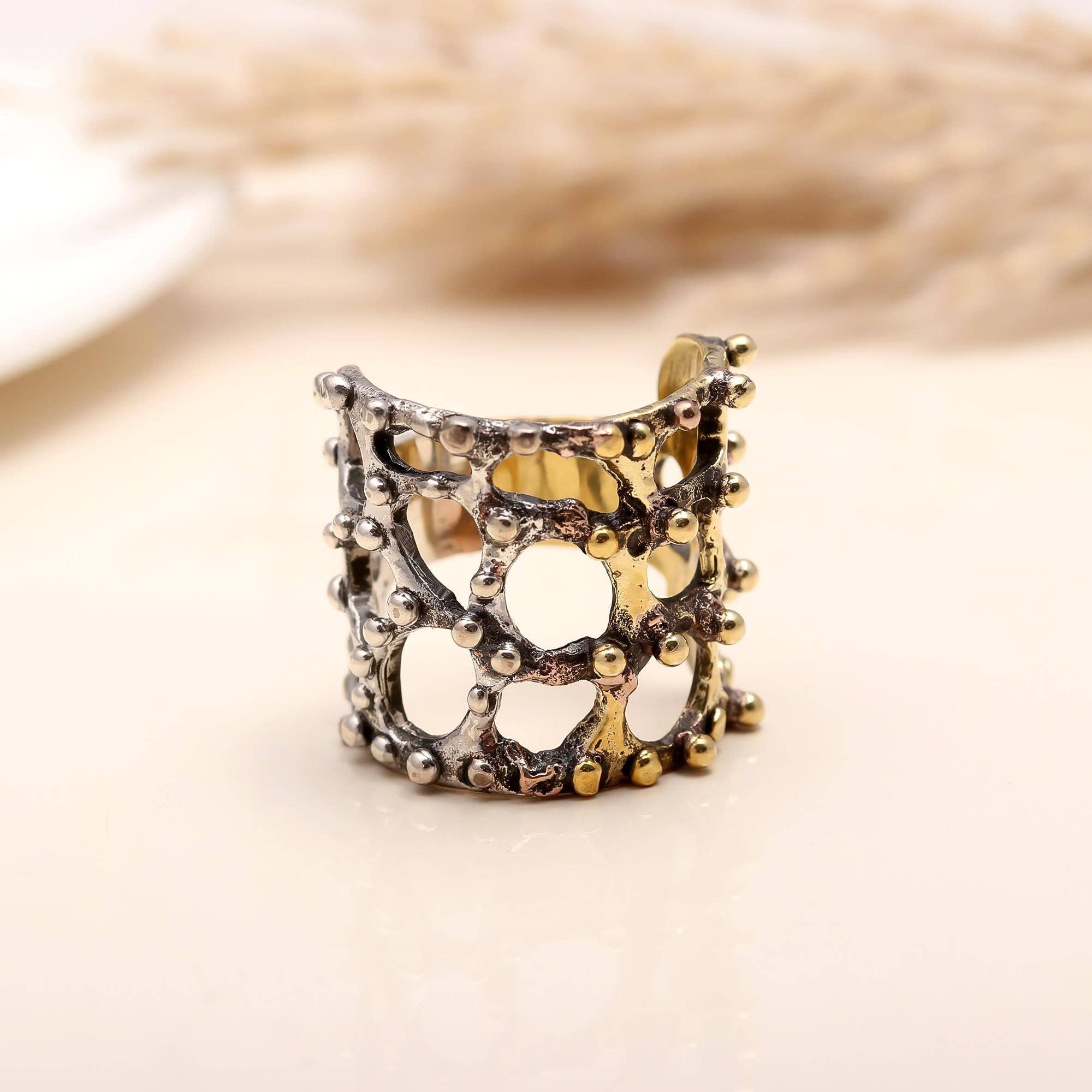 AG 925 JEWELLERY - Wholesale Cocktail/Statement Ring - 925 Silver Dual Tone Textured Ring2