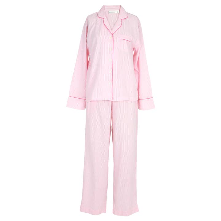 Needham Lane - Wholesale Sleepwear Set - Women's - Pink Seersucker-Pink Long Sleeve Pajamas