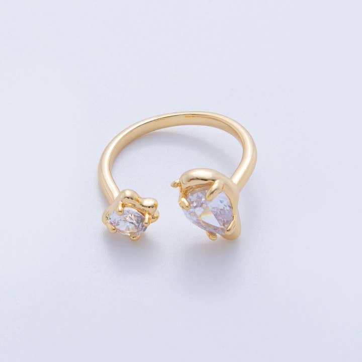 Aim Eternal - Wholesale Multi-Stone Ring - 18K Gold Filled Double Clear Teardrop Round CZ Molten Claw Wrap Ring | O1754
