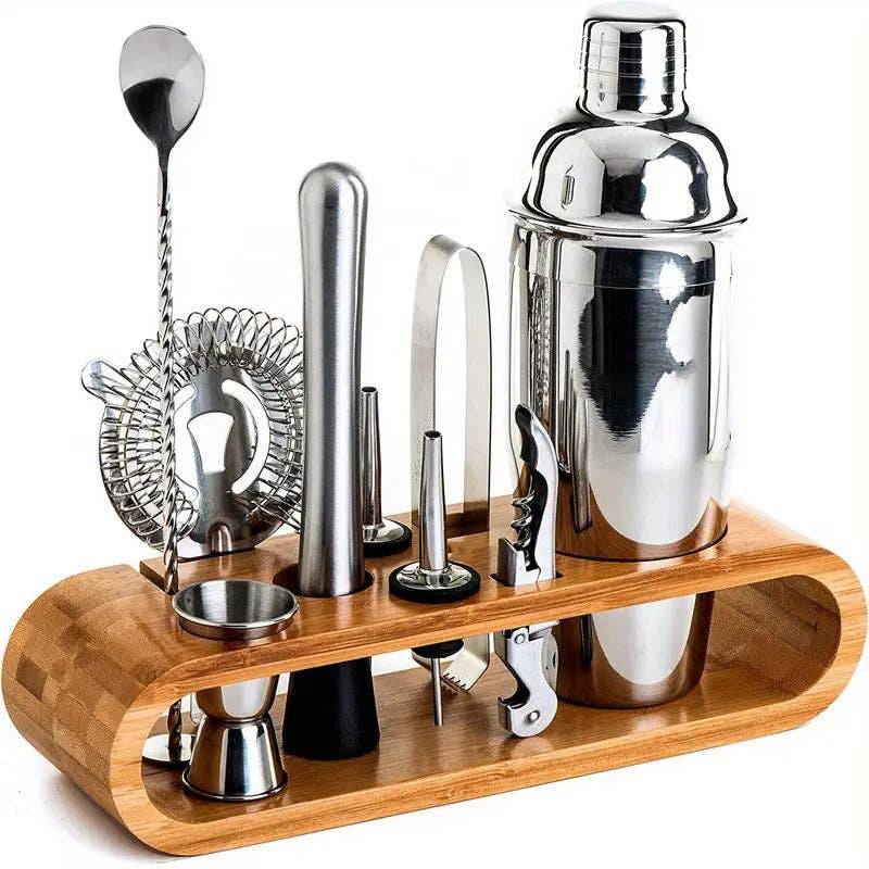 Huis Van Merken - Vendita all'ingrosso Strumenti da bar - Kit da 10 pezzi per bartender con supporto – Set regalo di strumenti per cocktail in acciaio inossidabile1