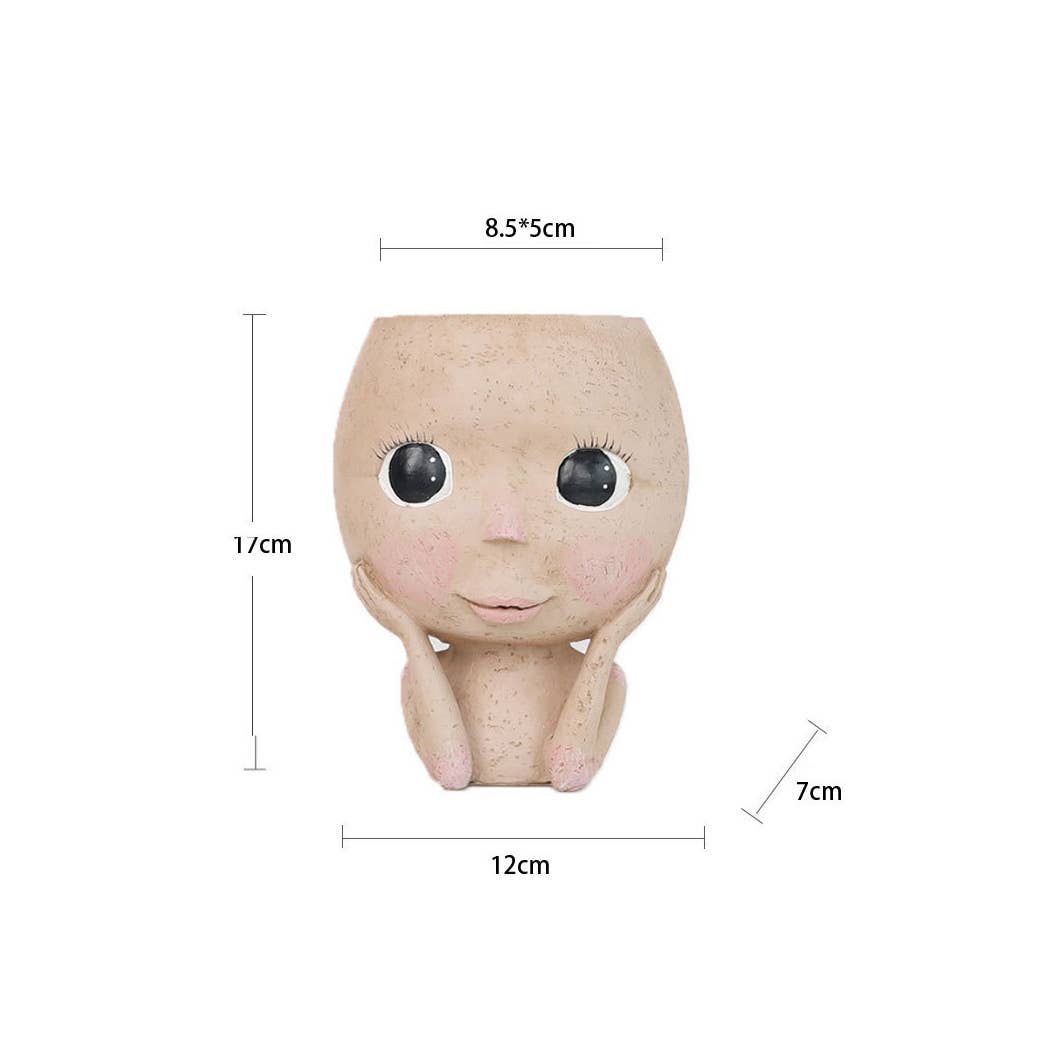 Ailly's garden - Wholesale Plant Pot - Blushing Face Planter Resin with Drainage Hole Closed Eyes8