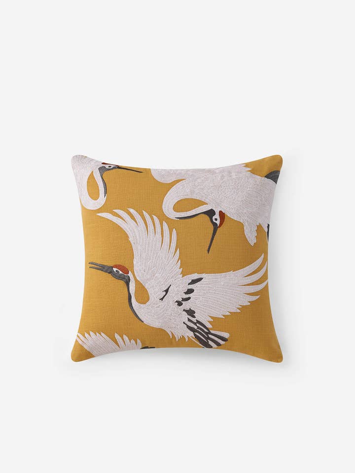 Crane Embroidered Throw Pillow for wholesale by Sunday Citizen