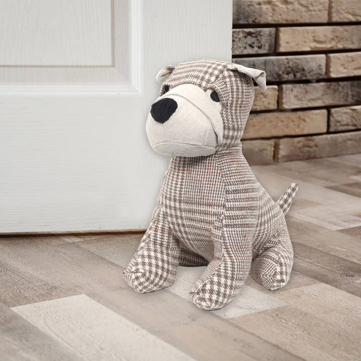 Evideco French Home Goods - Wholesale Door Stop - Dog Door Stop 2.3lb - Beige Tartan Fabric6