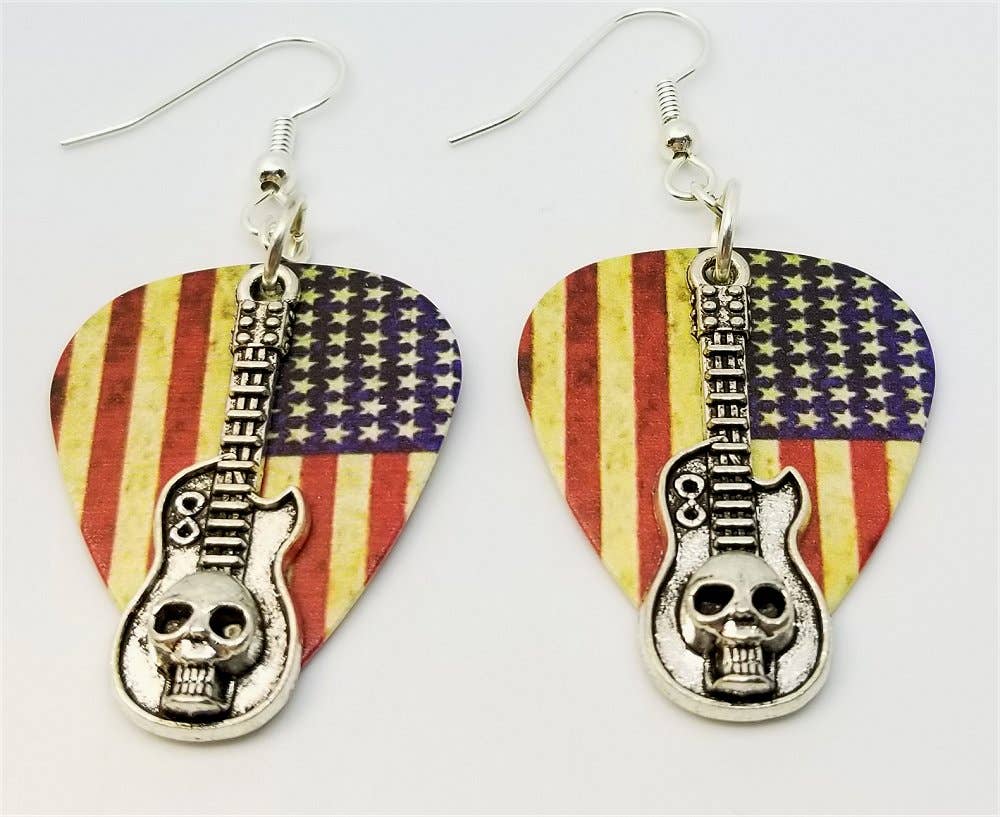 Simply Raevyn - Wholesale Dangle Earrings - Guitar with Skull Charms Guitar Pick Earrings8