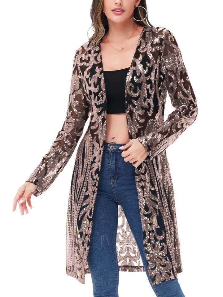 Anna Kaci Wholesale - Wholesale Kimono - Women's - Women's Sparkly Sequin Cardigan Long Sleeve Open Front7