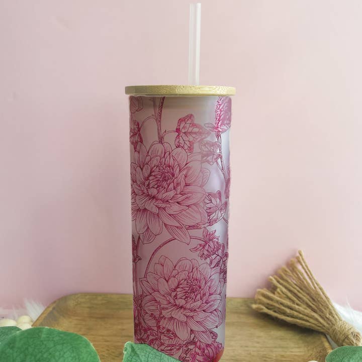 Grande canette en verre à motif floral rouge pour la vente par Cups4Cuties