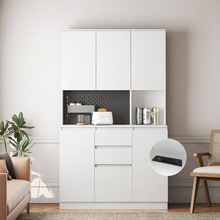 39F Inc. - Wholesale Cabinet - 74" Pantry Cabinet, Charging Station, Microwave Stand