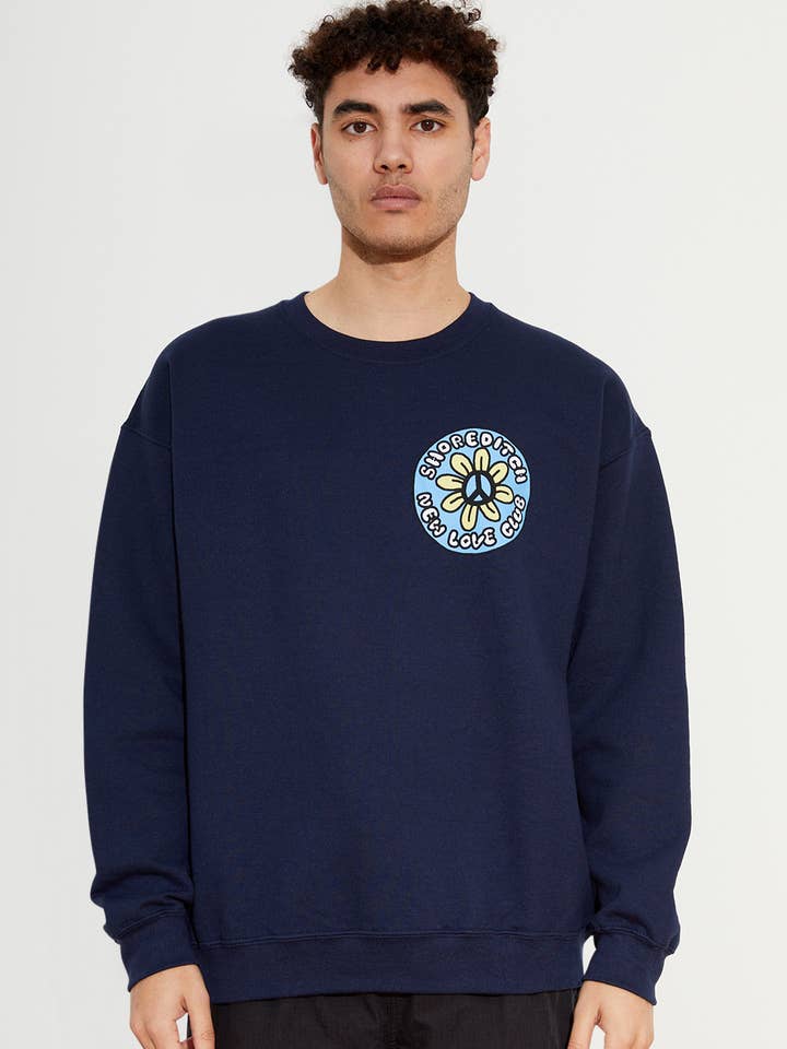 FLOWER BADGE BLUE SWEATSHIRT for wholesale by New Love Club