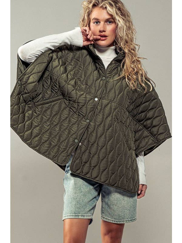 Urban Daizy - Wholesale Outerwear Vest - Women's - Quilted Hooded Wave Pattern Snap Cape11