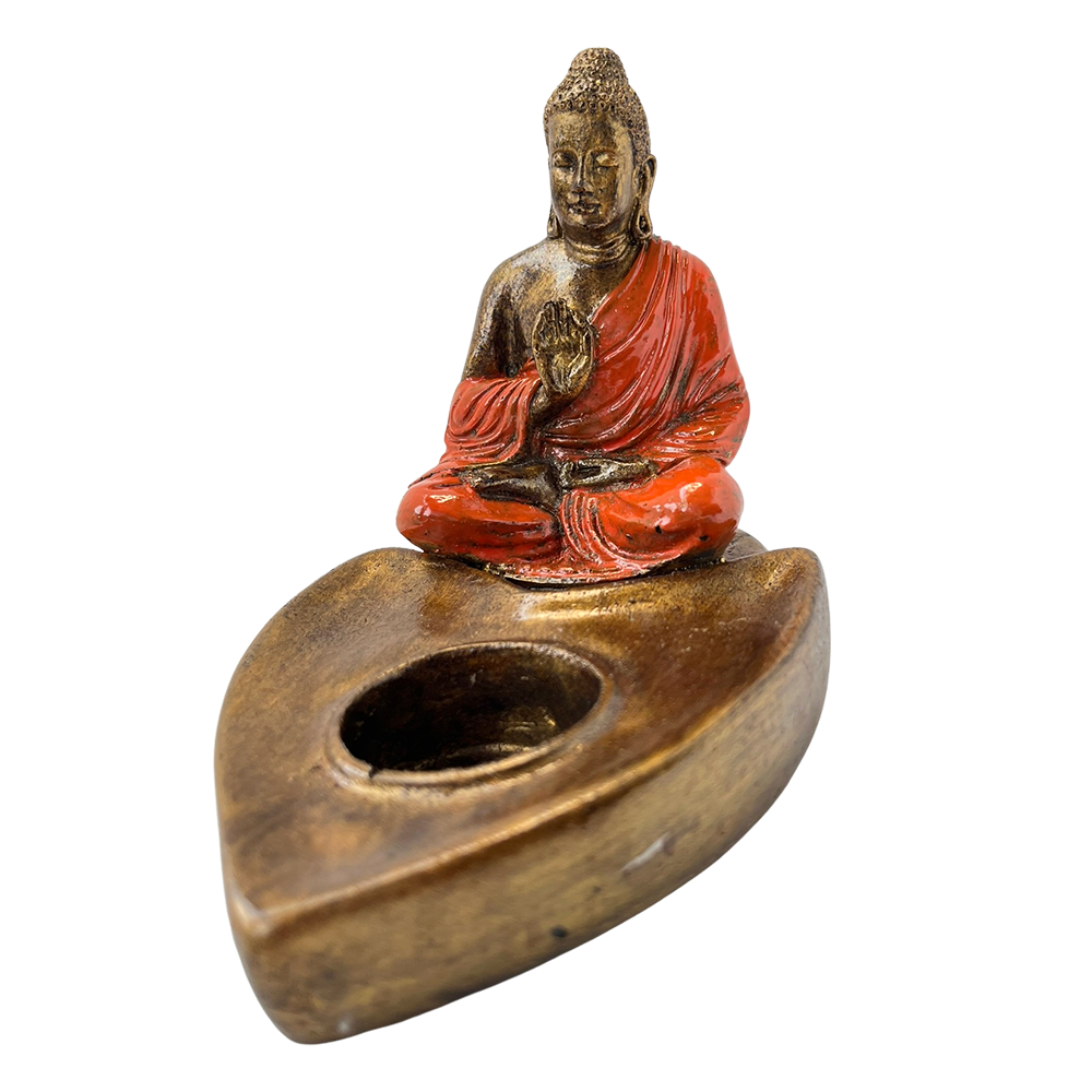 VIE - Wholesale Candle Holder - Orange-Robed Buddha with Tea Light Holder, 12x9x15cm3