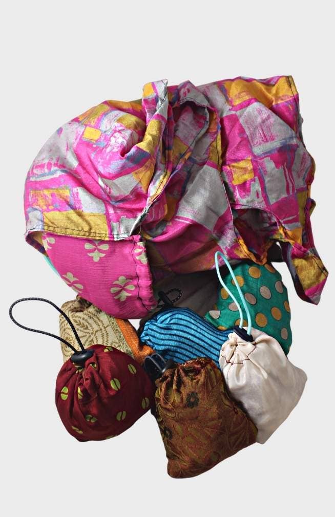 Ganesh Himal Trading - Wholesale Grocery/Shopping Bag - Recycled Silk Sari Stuffable Tote Shopping Bag1