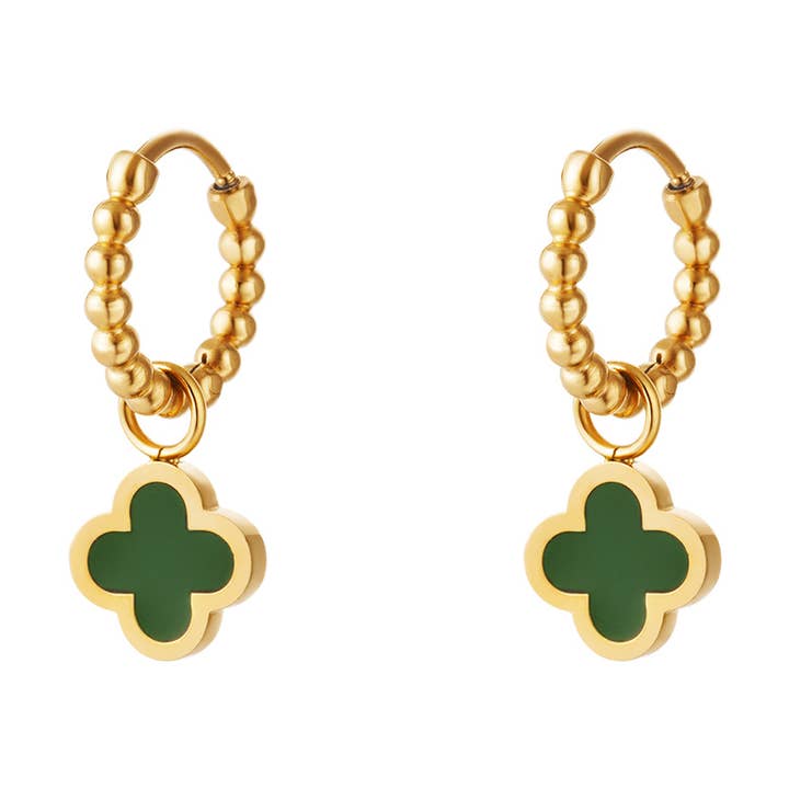 beaded stainless steel earrings with colored clover for wholesale by SHINE BUY