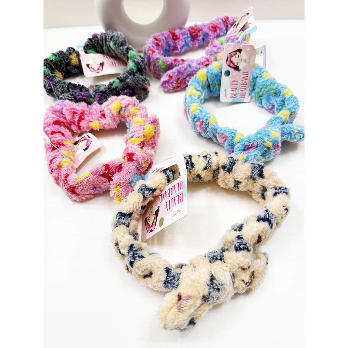 MIX COLOR Star Print Fuzzy Spa and Makeup Headband for wholesale on Faire3