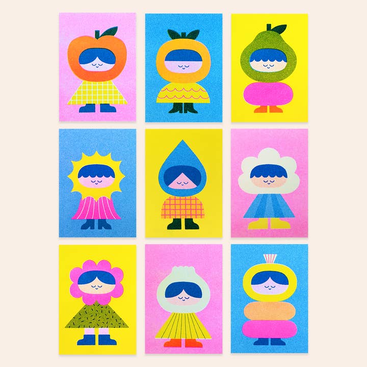 Alla små vänner Riso-tryck (set om 9) för wholesale av hello vonnie