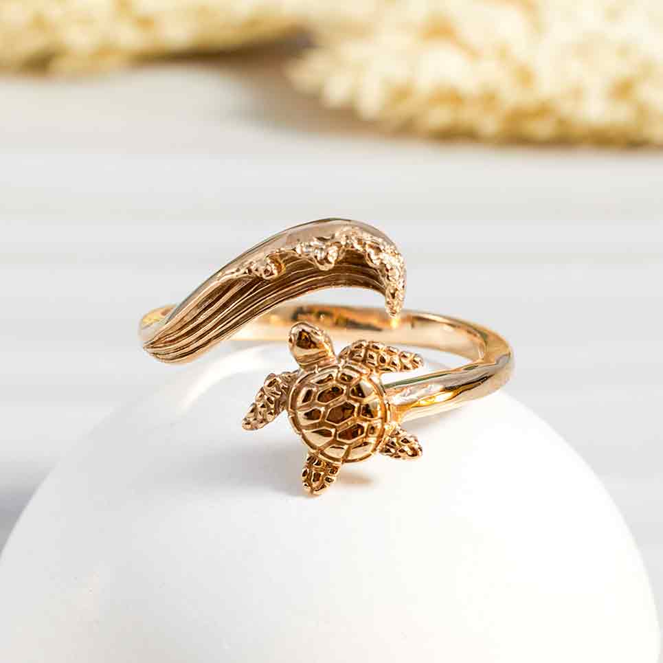 Nina Designs - Wholesale Cocktail/Statement Ring - Sterling Silver or Bronze Sea Turtle & Wave Adjustable Ring7