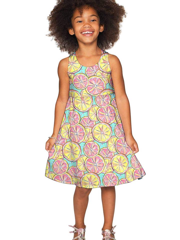 Marmalade Sanibel Citroenprint Zonnige Empire Taille Jurk - Meisjes voor wholesale door Pineapple Clothing