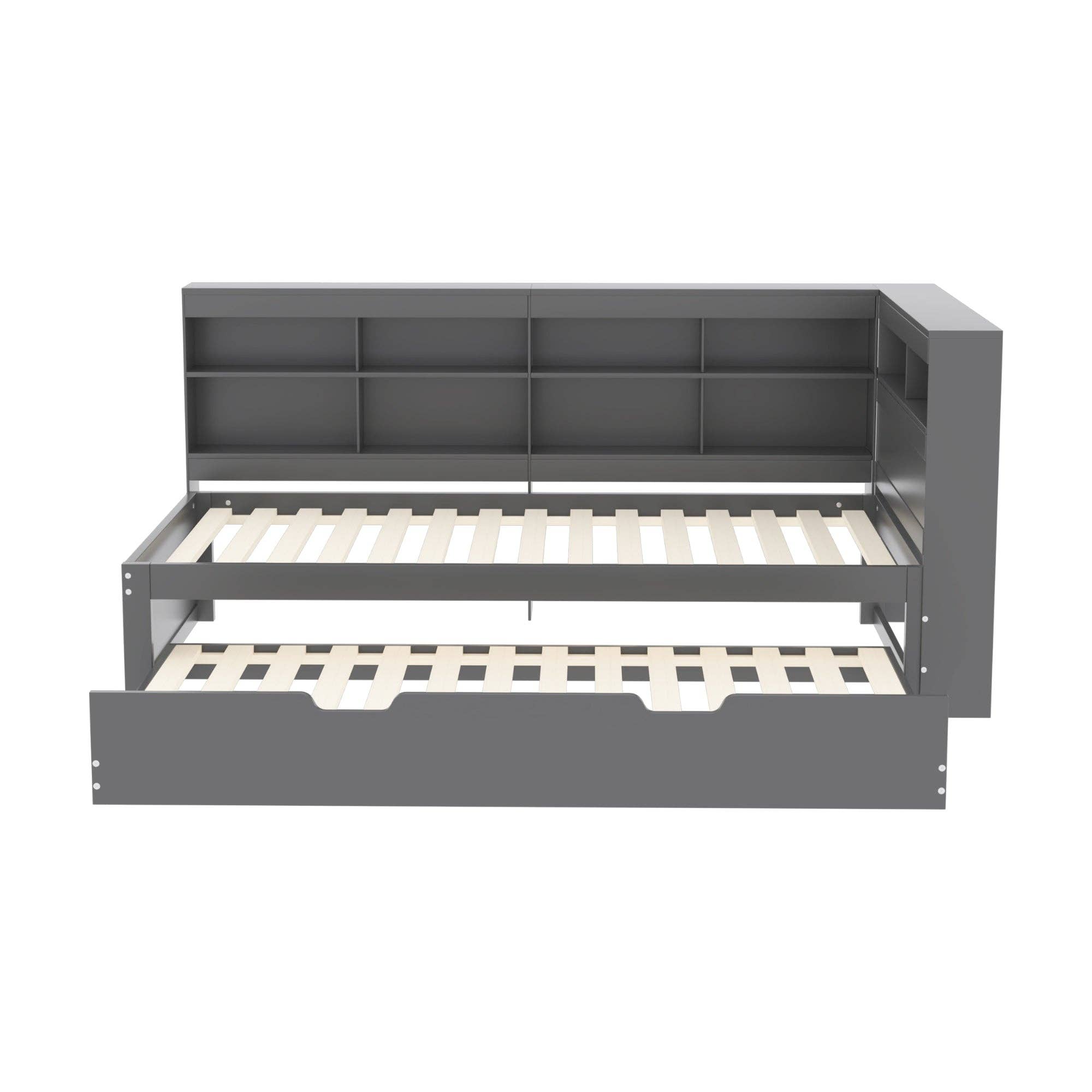 Urban Meuble - Wholesale Bed - Solid wood trundle bed gray 90*200 with USB port and multiple storage GIRCAET0