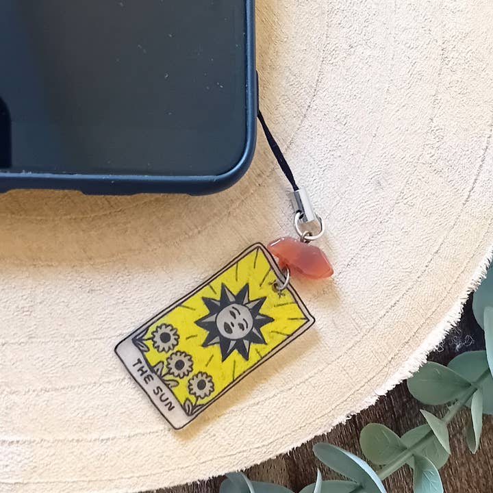 La baleine qui embosse - Vente Sangle pour étui à téléphone - Bijou de Téléphone Carte de Tarot Soleil & Cornaline