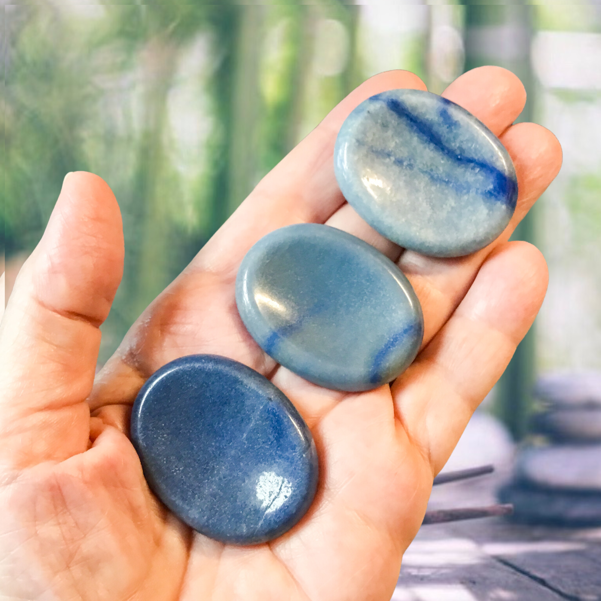 Essential Wellness - Body, Mind, Spirit - Wholesale Spiritual Stone/Crystal - BLUE AVENTURINE Worry Stone with Information Card Option2