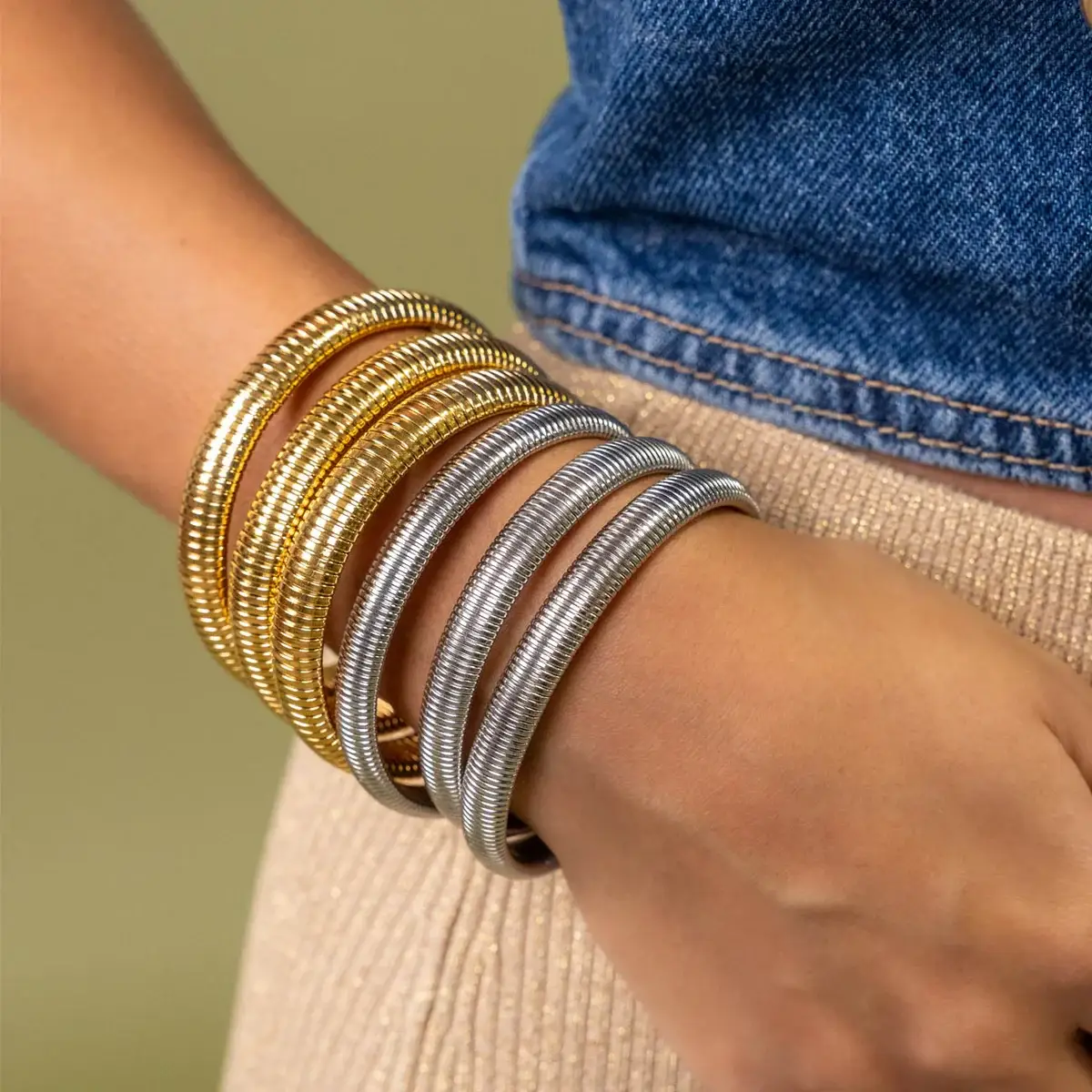 HoopLa - Wholesale Bangle Bracelet -  Cobra Tobogas Omega Stretch -Waterproof- 14K Gold-PVD7