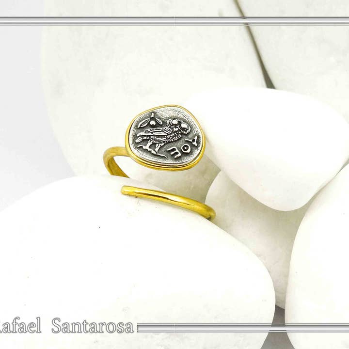 RAFAEL SANTAROSA - Venta al por mayor Anillos grandes/de cóctel - Anillo ajustable moneda búho en plata de ley