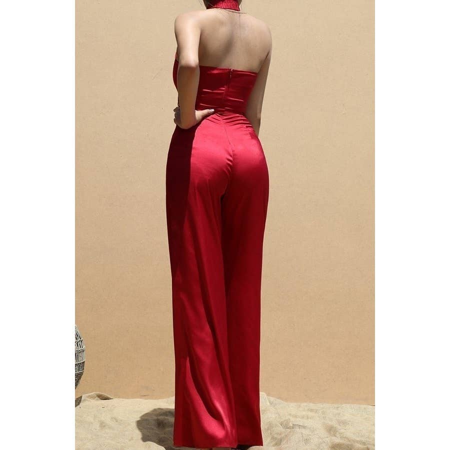 Esmeray Clothing - Vente Combinaison – femme - Combinaison élégante à col nu avec ceinture élégante4