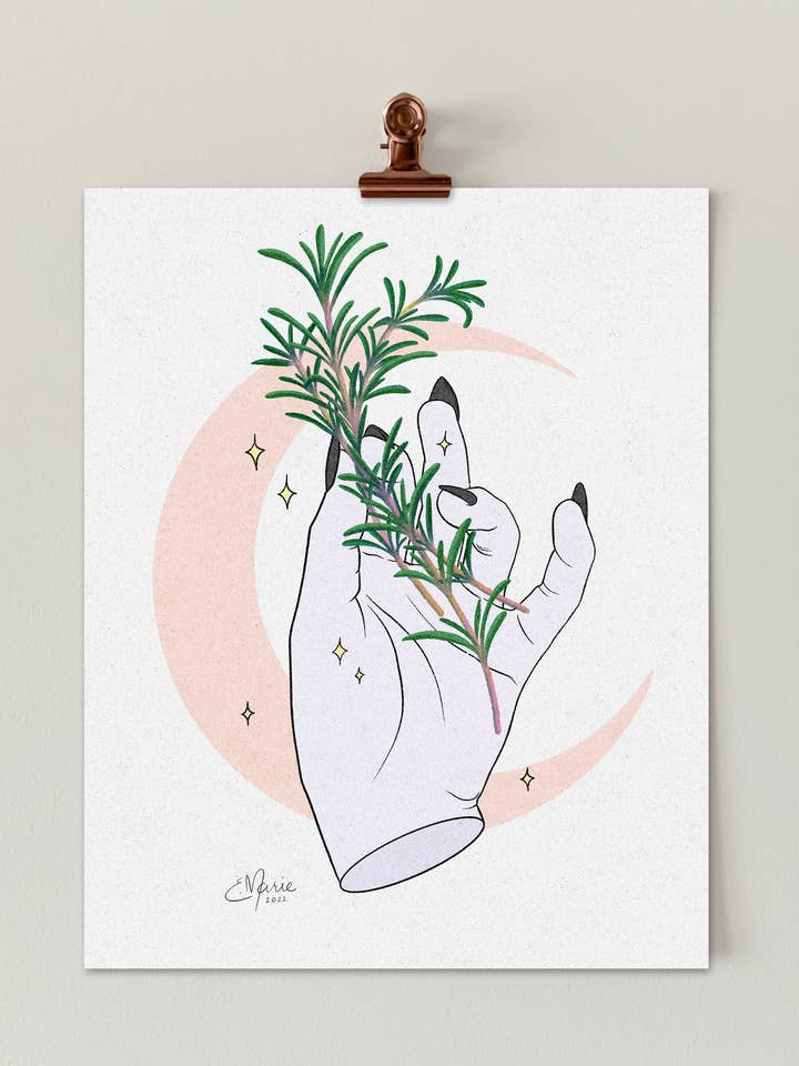 Magic Rosemary 8x10 Art Print | herbs | moon | witchy for wholesale by Elissa Marie Creative