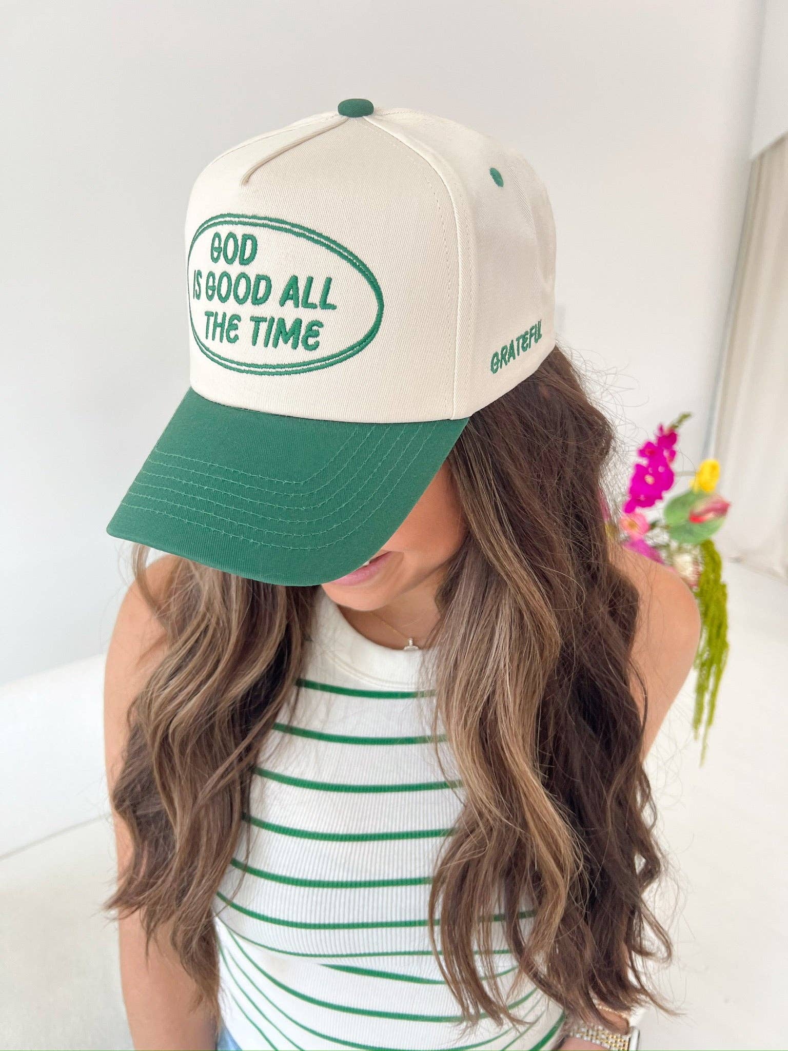 KENZKUSTOMZ - Wholesale Trucker Hat - Women's - God is Good - Green Vintage Trucker Hat2