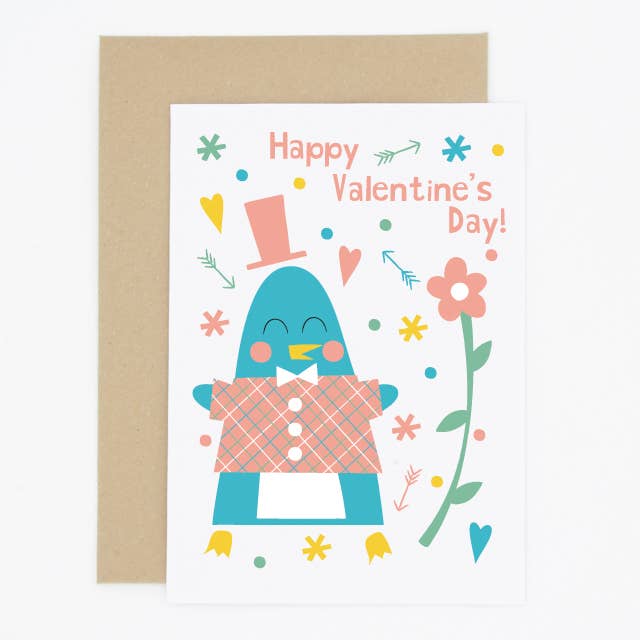 Funny Penguin Valentine's Day Card for wholesale by Madame Annie et Fils