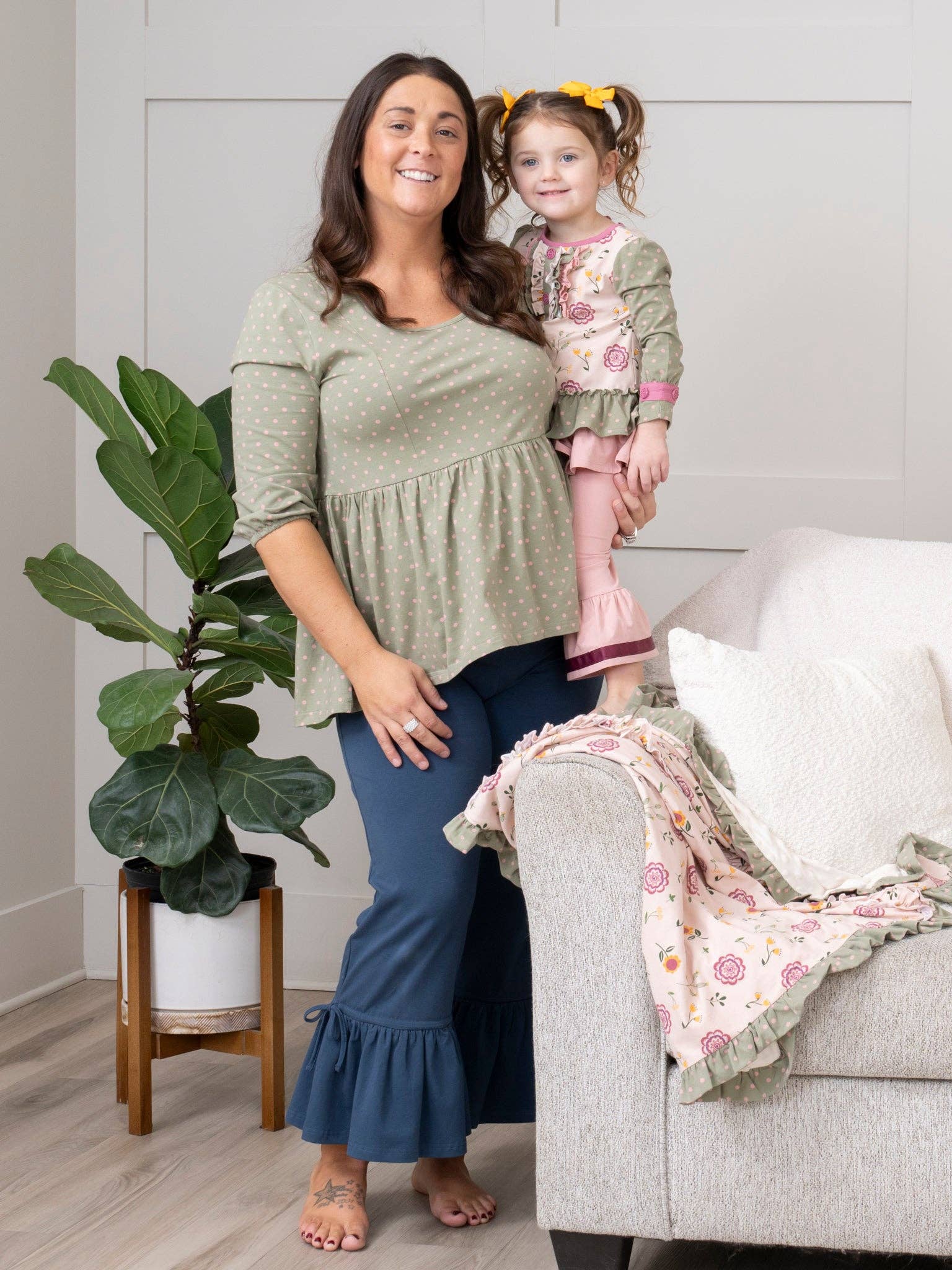 Marie Nicole Clothing - Wholesale Pants - Women's - Bloomberry Fields Mom Blue Crop Ruffle Pants3