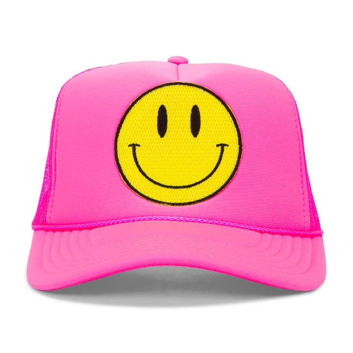 Happy Face Trucker Hat in Pink for wholesale on Faire0