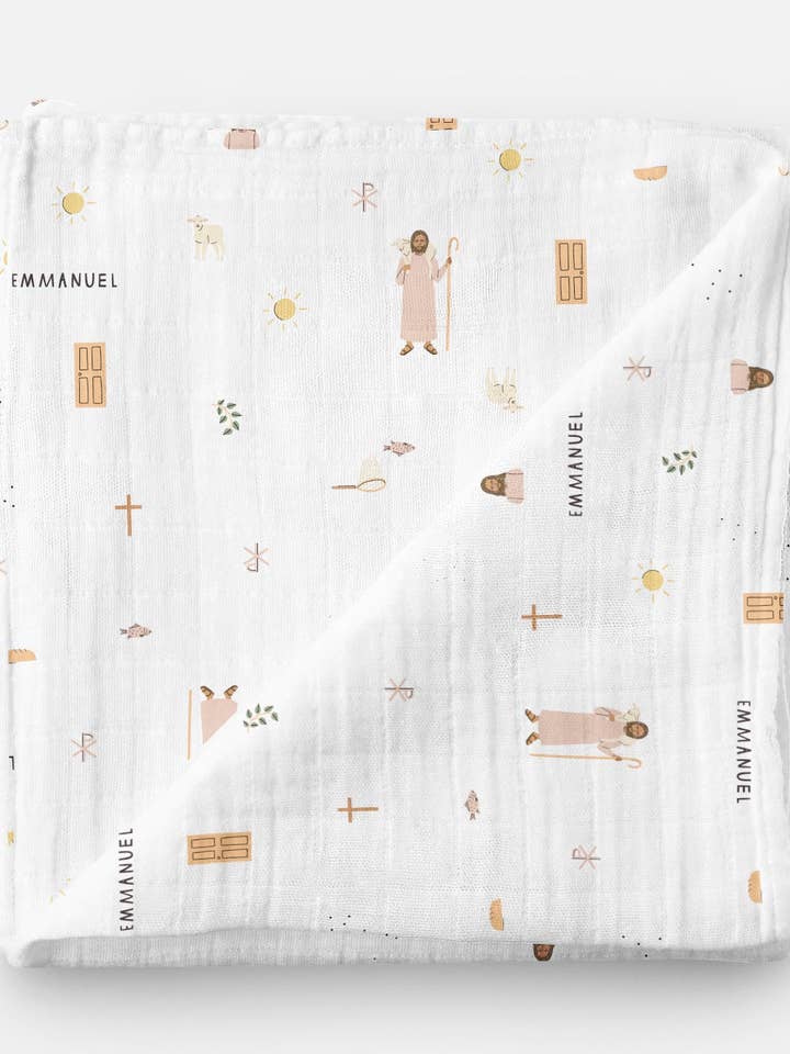 Jesus Muslin Swaddle Baby Blanket for wholesale by Be A Heart
