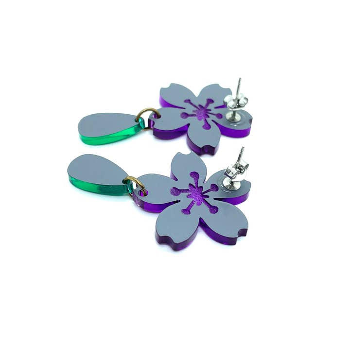 Prettykiku – Engroshandel Hængeøreringe og creoløreringe – Spejl akryl Sakura øreringe - lille2