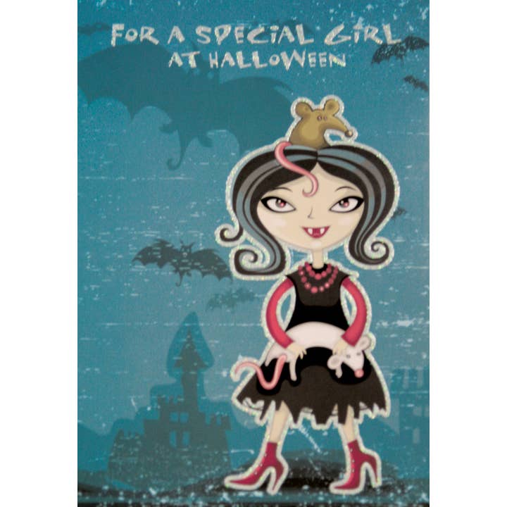 Halloween gratulationskort - ungdomsflicka för wholesale av InterGreet.com