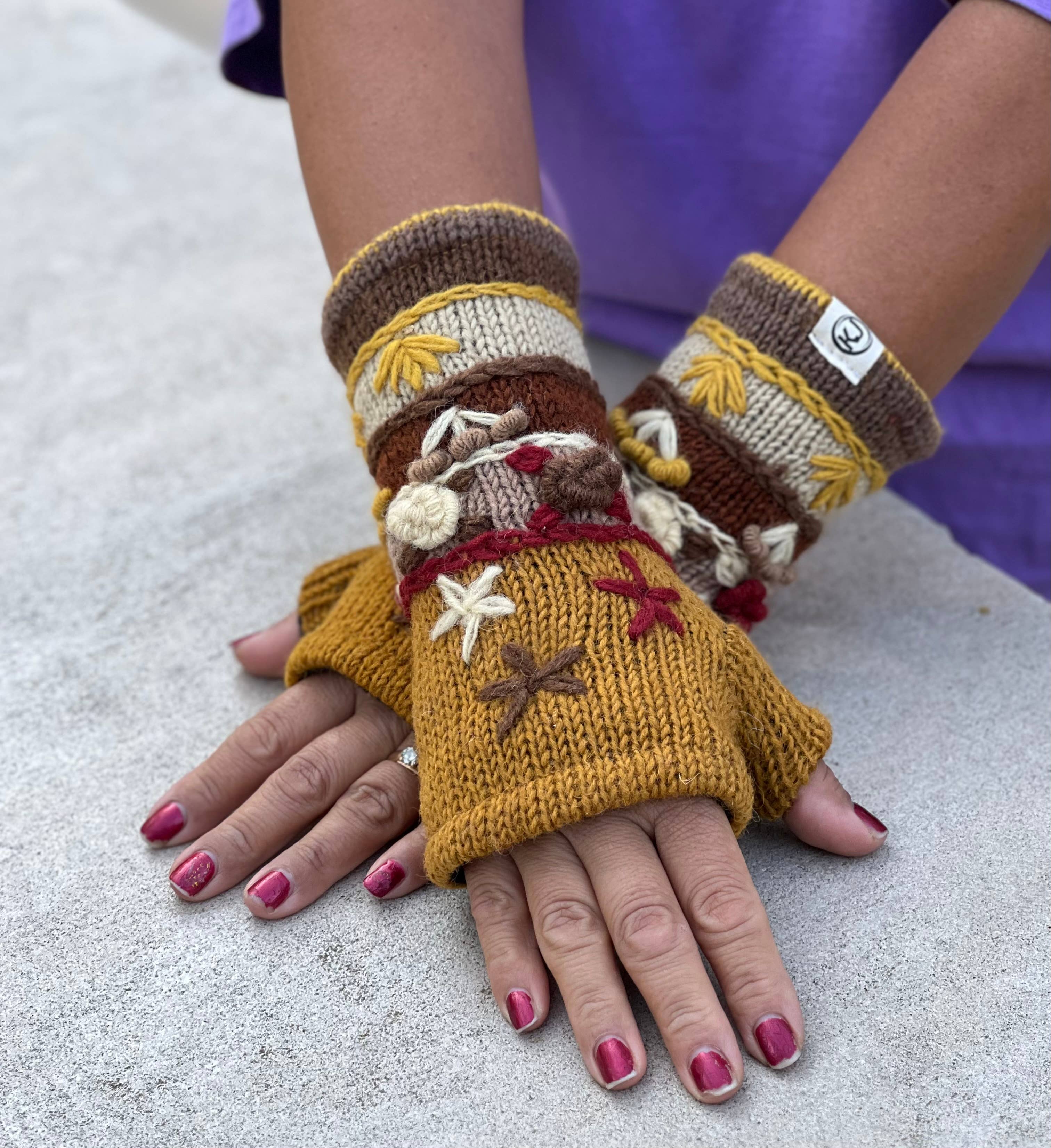 Lungta Imports – Engroshandel Handsker - Dame – Fingerløse, håndstrikkede uldhandsker med fleecefor - håndvarmer15