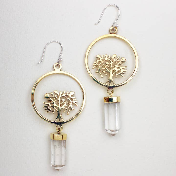 Pendientes de árbol de la vida de cristal para venta al por mayor de dZi Handmade