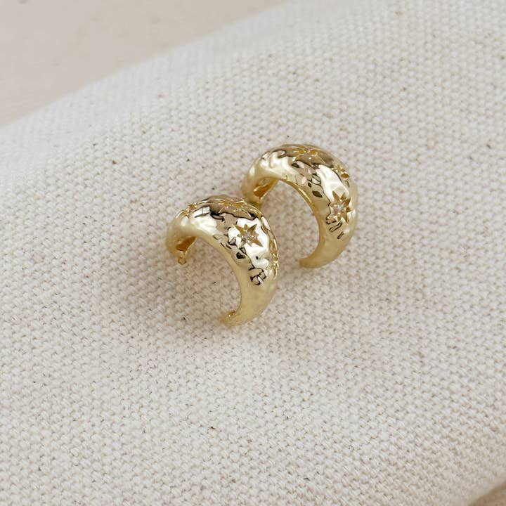 GoldFi - Wholesale Hoop Earrings - Hammered Crescent Moon Earrings