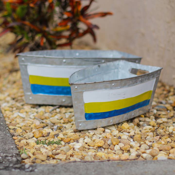 Zeckos - Vendita all'ingrosso Vasi per piante - Set di 2 fioriere per barche in metallo zincato con finitura anticata2