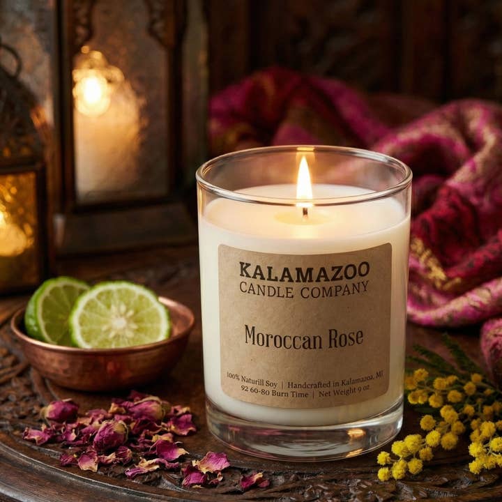 Moroccan Rose Soy Candle 10oz - Hand-Poured Michigan for wholesale by Kalamazoo Candle Company
