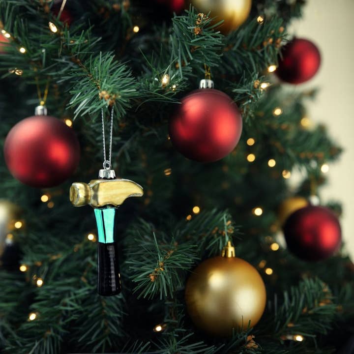 Wurm - Wholesale Christmas Decoration - Christmas Ornament Hammer made of Glass, Gold/Blue/Black (W/H/D) 7x11x2cm1