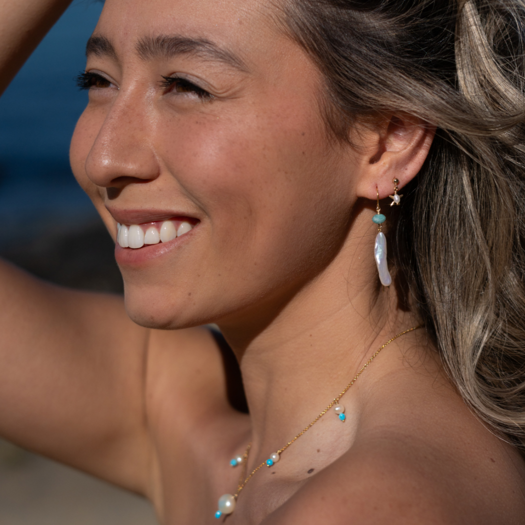 BOWERBIRD JEWELS - Wholesale Dangle earrings - Nara Gold Filled Threader Earrings with Amazonite & Pearl1