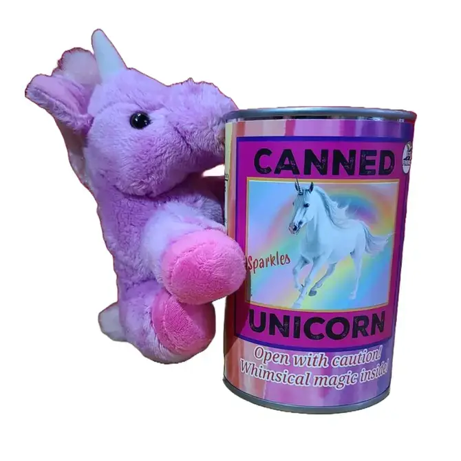 Canned Gifts - Vente Peluche – enfant et bébé - La licorne arc-en-ciel en conserve Sparkles the Cannet est recyclée de manière écologique7