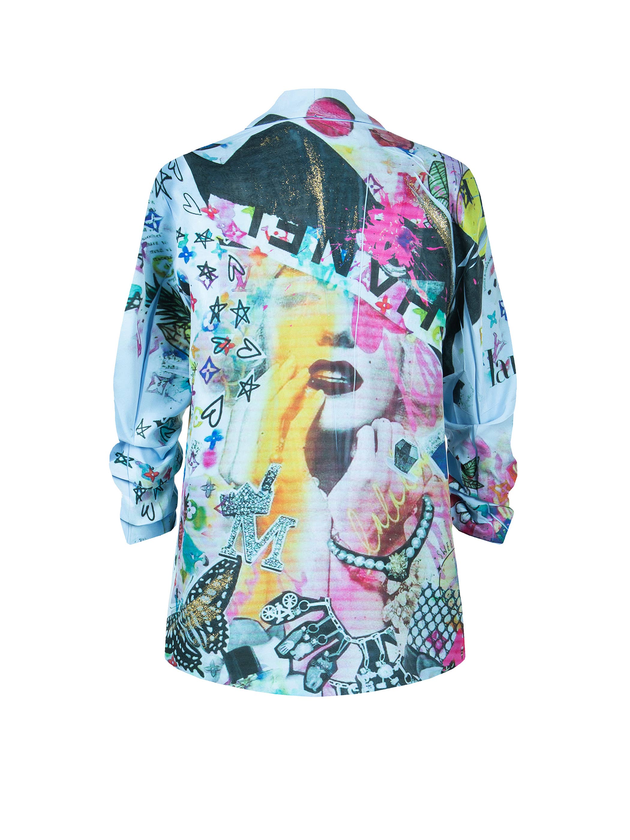 apiedinudinelparco - Vendita all'ingrosso Giacca - Donna - GIACCA BLAZER DONNA MANICHE ARRICCIATE FANTASIA STREET ART 3