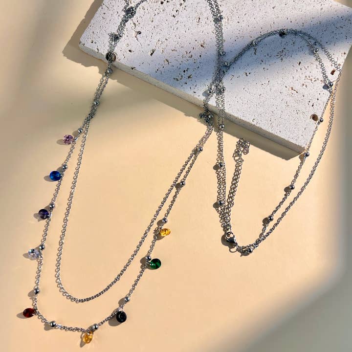 COSMOS - Wholesale Y-Neck/Lariat Necklace - Stainless Steel Long Necklace with Multicolored Crystal Charm3