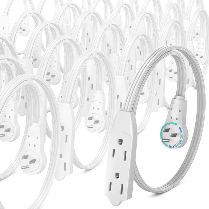 Maximm Cable 360° Rotating Flat Plug Extension Cord, 16 AWG 3 Outlet, 25 Pack for wholesale by Maximm Cable