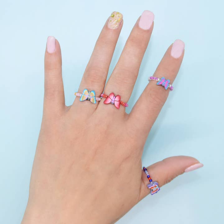 Natalia - Wholesale Jewelry Set - Assorted Boho Fimo Butterfly Rings For Teens- SET 12