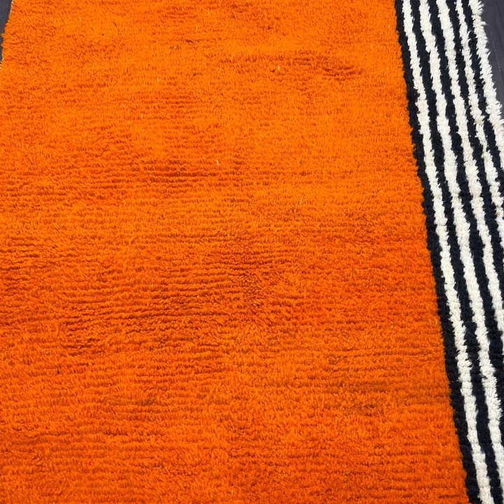 BohoVibeCraft - Wholesale Area Rug - Wholesale Orange Moroccan Rug | Bold Striped Border wool Rug