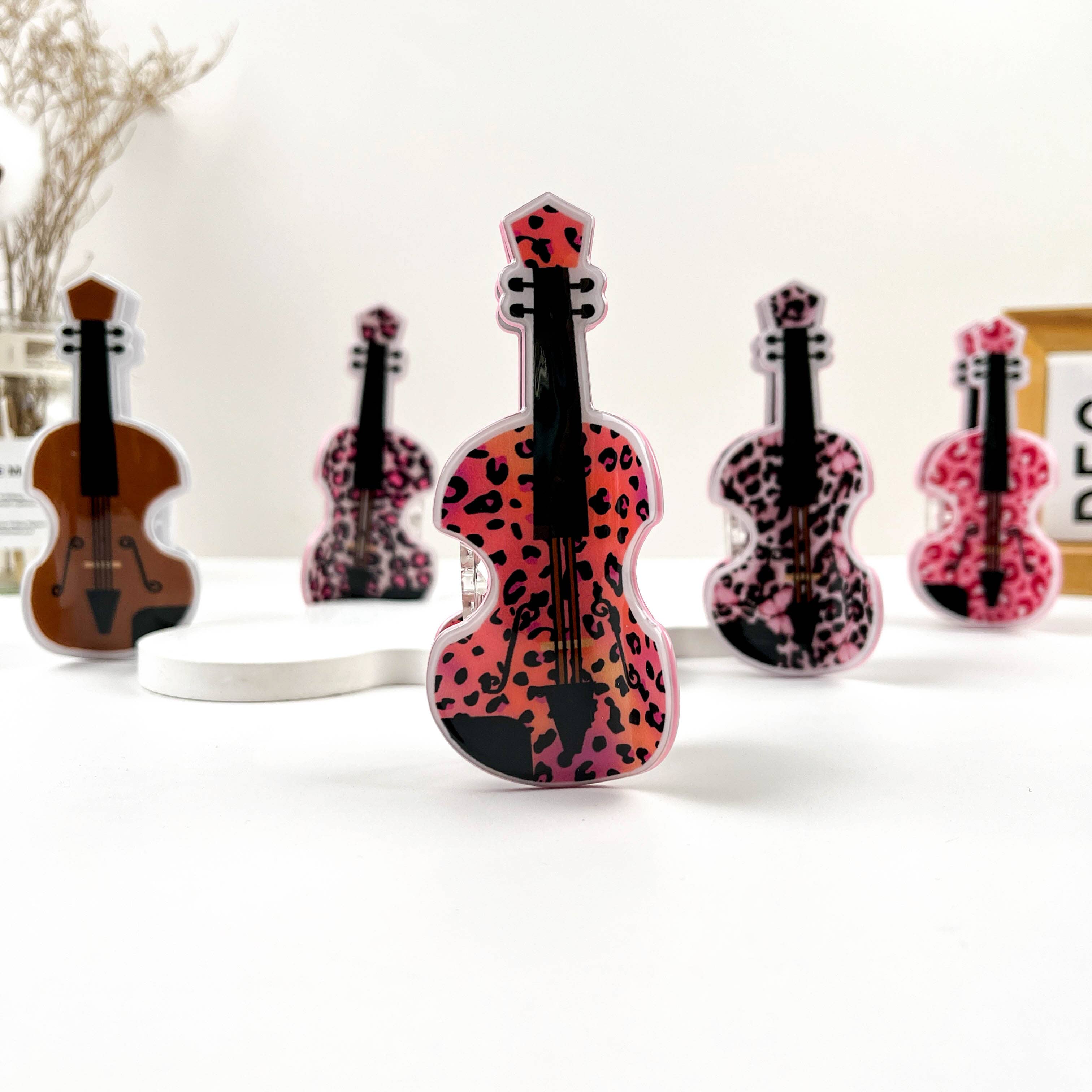 mildstyles - Wholesale Hair clip – Women’s - Leopard Print Guitar Creative Musical Instrument Hair Clip6