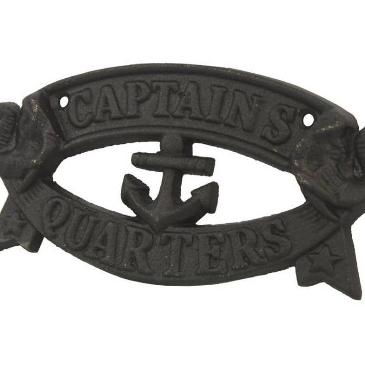Hampton Nautical - Wholesale Sign - Rustic Black Cast Iron Captains Quarters Sign 8"